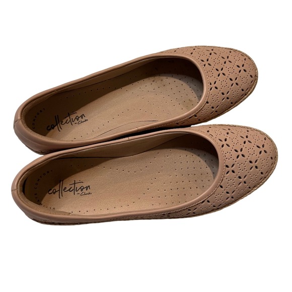 Clarks Collection Ballet Flats Women's‎ Shoes Tan Leather Perforated Espadrille - Picture 6 of 16